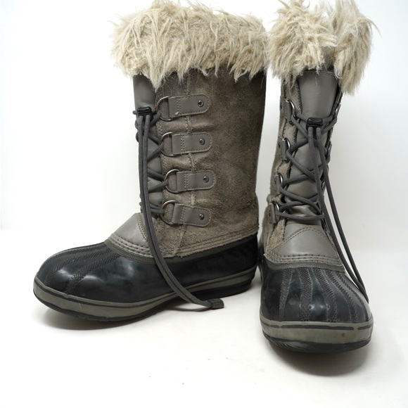 Sorel Girls Joan Of Artic Snow Boots Gray Color Block Waterproof Faux Fur 5 - Picture 5 of 10